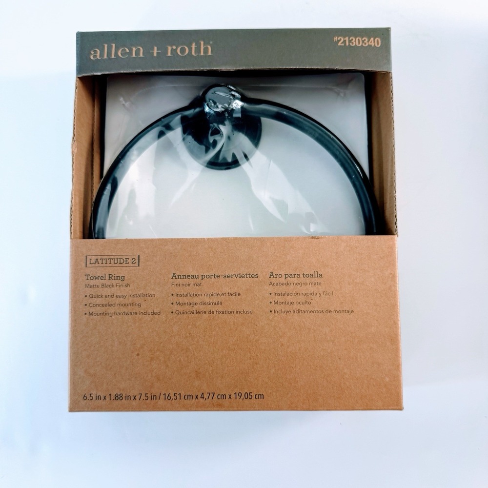 Allen + Roth Latitude‎ 2 Matte Black Wall Mount Towel Ring #2130340 - NIB